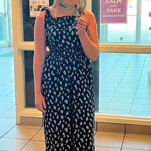 Dark navy and white floral